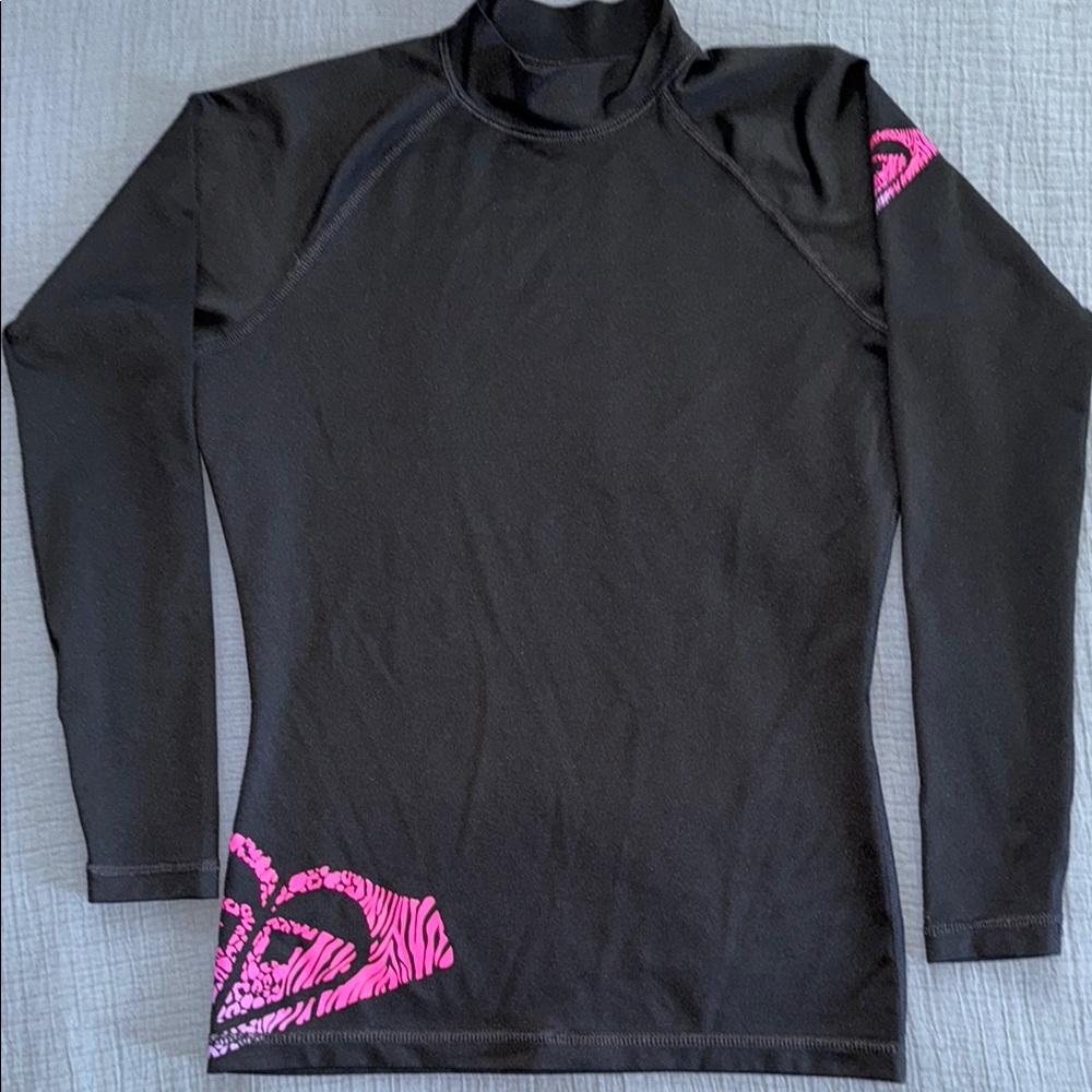 ROXY Black and Pink Long Sleeve Rash Guard Women’s EUC